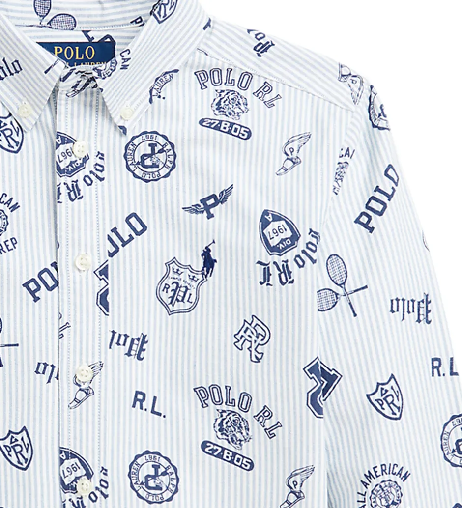 Konfirmationstøj*Polo Ralph Lauren Skjorte - Hvid/Lyseblåstribet m. Navy