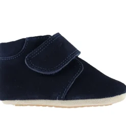 Begyndersko*Pom Pom Skindfutter - Beginners Velcro - Navy Suede