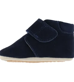 Begyndersko*Pom Pom Skindfutter - Beginners Velcro - Navy Suede