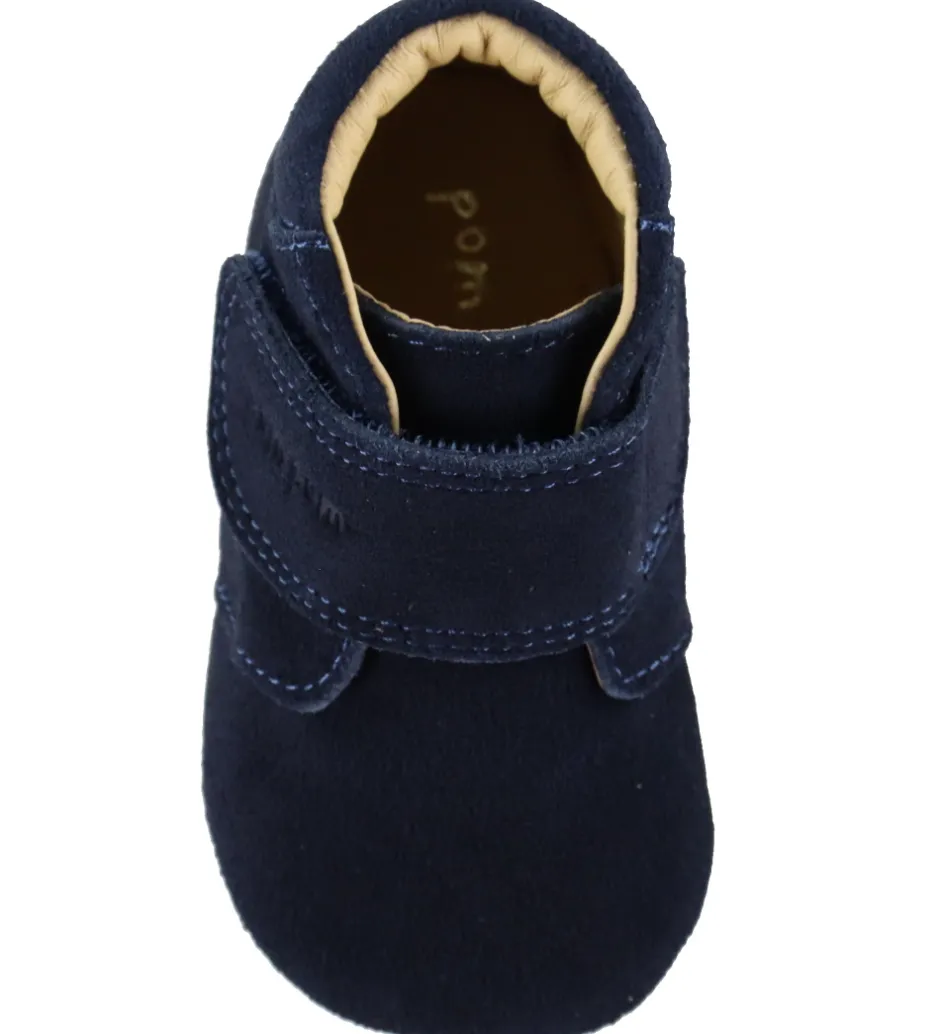Begyndersko*Pom Pom Skindfutter - Beginners Velcro - Navy Suede