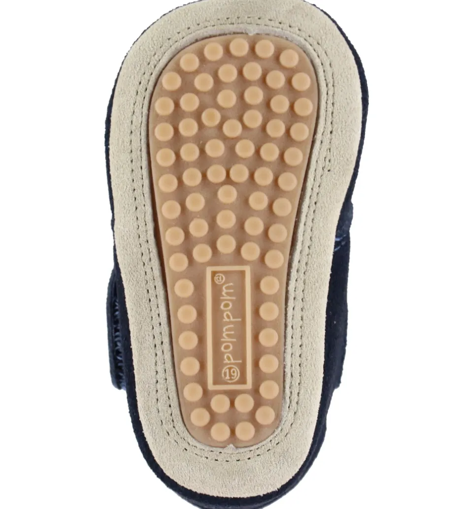 Begyndersko*Pom Pom Skindfutter - Beginners Velcro - Navy Suede