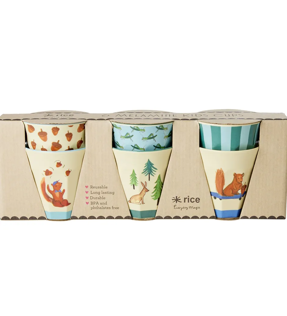 Kop Og Tudekop*Rice Kopper - Melamin - 6 stk. - 160 ml - Blå/Happy Forest Print
