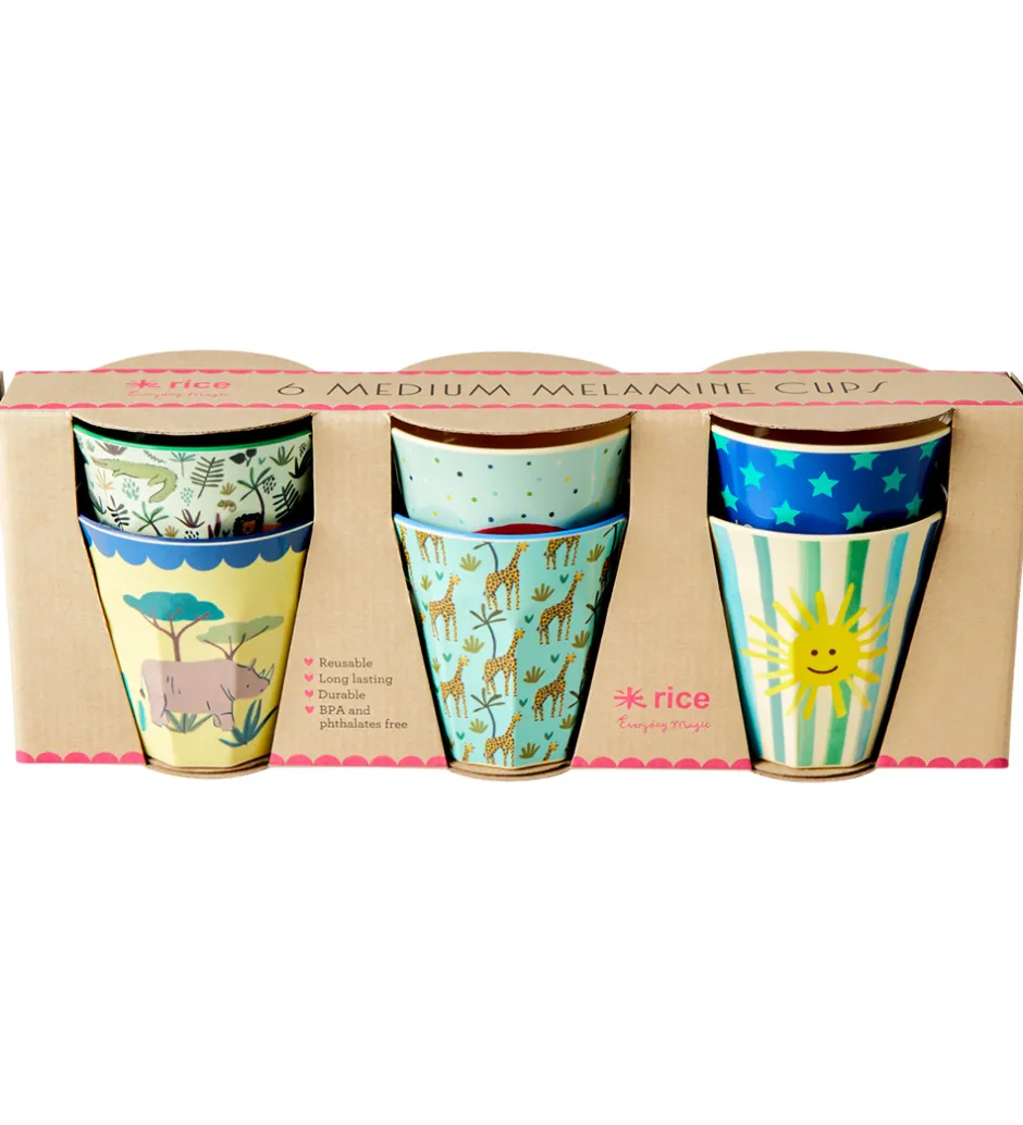 Kop Og Tudekop*Rice Kopper - Melamin - 6 stk. - 160 ml - Blå/Funky Prints