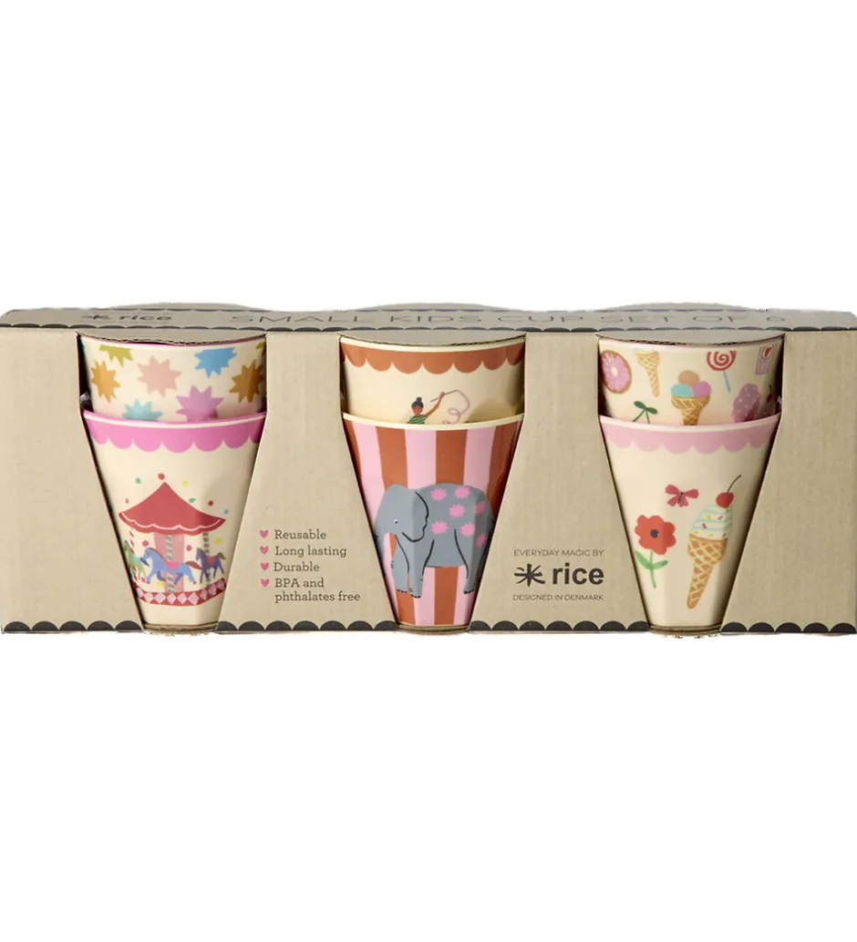 Kop Og Tudekop*Rice Kopper - Melamin - 6 stk. - 160 ml - Pink Fun Fair