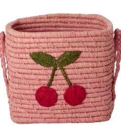 Kurve|Opbevaring*Rice Opbevaringskurv - Raffia/Søgræs - 20x20 cm - Pink/Kirsebær