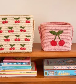 Kurve|Opbevaring*Rice Opbevaringskurv - Raffia/Søgræs - 20x20 cm - Pink/Kirsebær