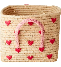 Kurve*Rice Opbevaringskurv - Raffia - 30x30x25 cm - Natur m. Hjerter