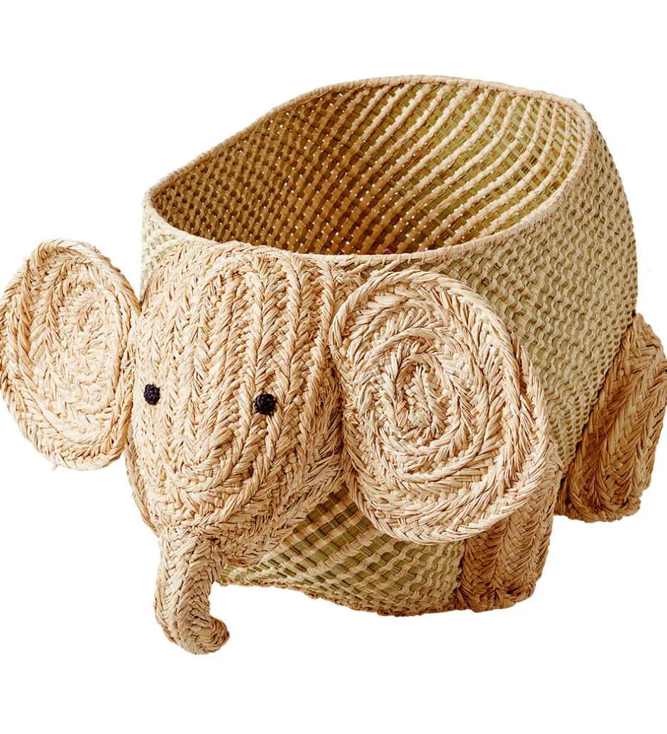 Kurve*Rice Opbevaringskurv - Raffia/Søgræs - Stor Elefant - Natur