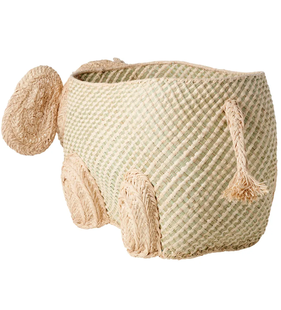 Kurve*Rice Opbevaringskurv - Raffia/Søgræs - Stor Elefant - Natur