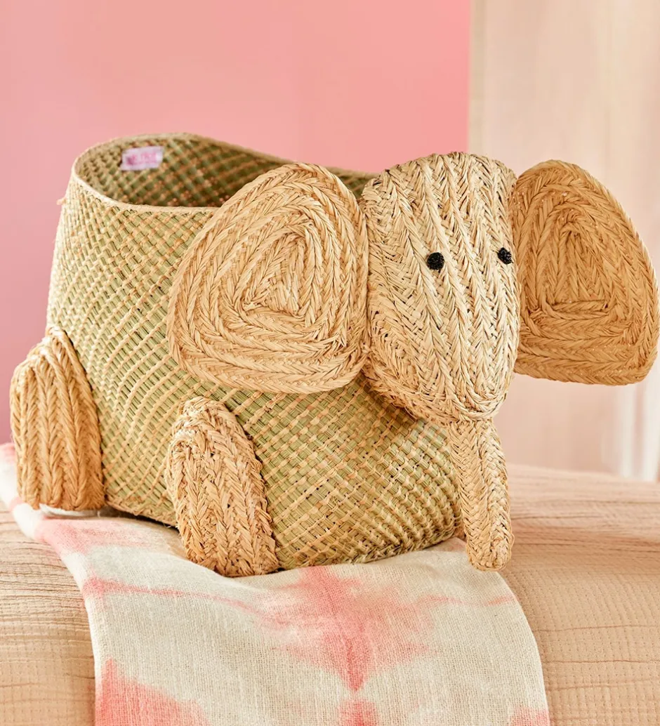 Kurve*Rice Opbevaringskurv - Raffia/Søgræs - Stor Elefant - Natur