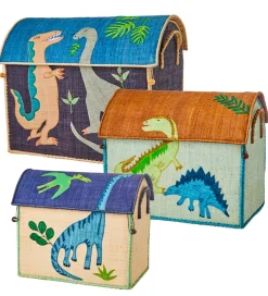Kurve*Rice Opbevaringskurve - Raffia - 3 stk. - 52/45/37 cm - Dinosaur
