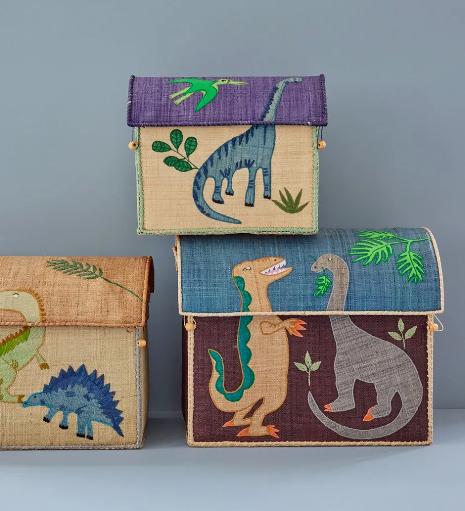 Kurve*Rice Opbevaringskurve - Raffia - 3 stk. - 52/45/37 cm - Dinosaur
