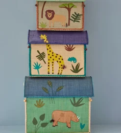 Kurve*Rice Opbevaringskurve - Raffia - 3 stk. - 52/45/37 cm - Animal