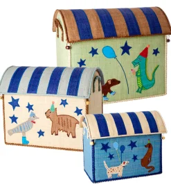 Kurve*Rice Opbevaringskurve - Raffia - 3 stk. - 52/45/37 cm - Blue Par