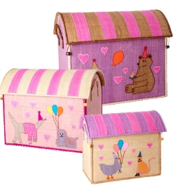 Kurve*Rice Opbevaringskurve - Raffia - 3 stk. - 52/45/37 cm - Pink Par