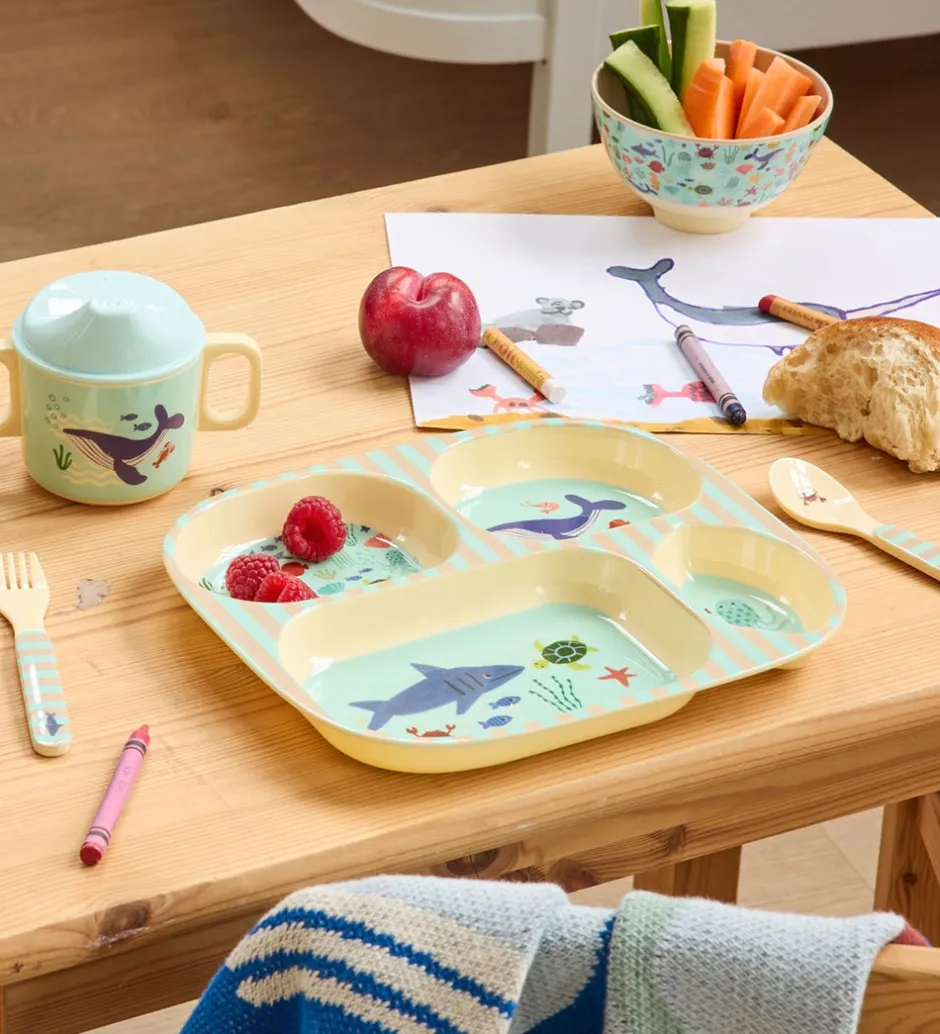 Rice Spisesæt - Melamin - 4 Dele - Blå Ocean Print