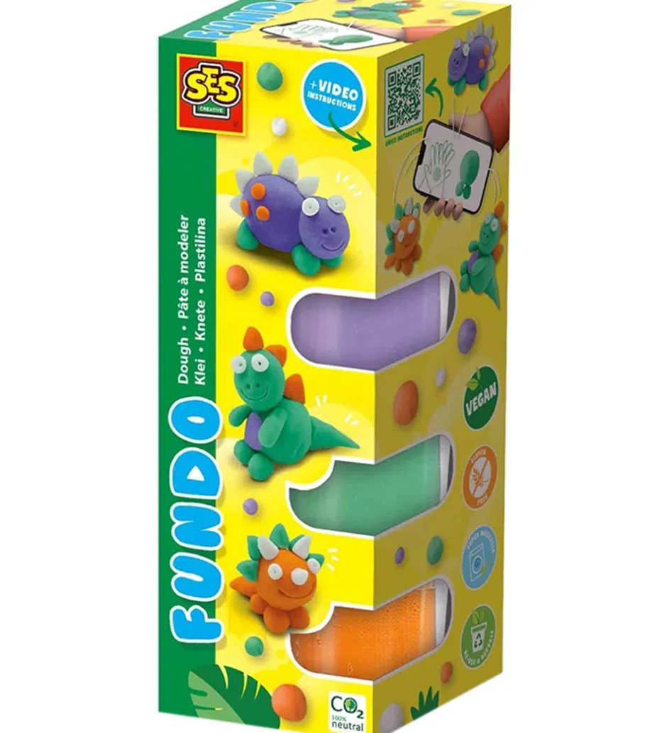 SES Creative Modellervoks - 3x90gr/1x40g - FunDo Dinosaurer