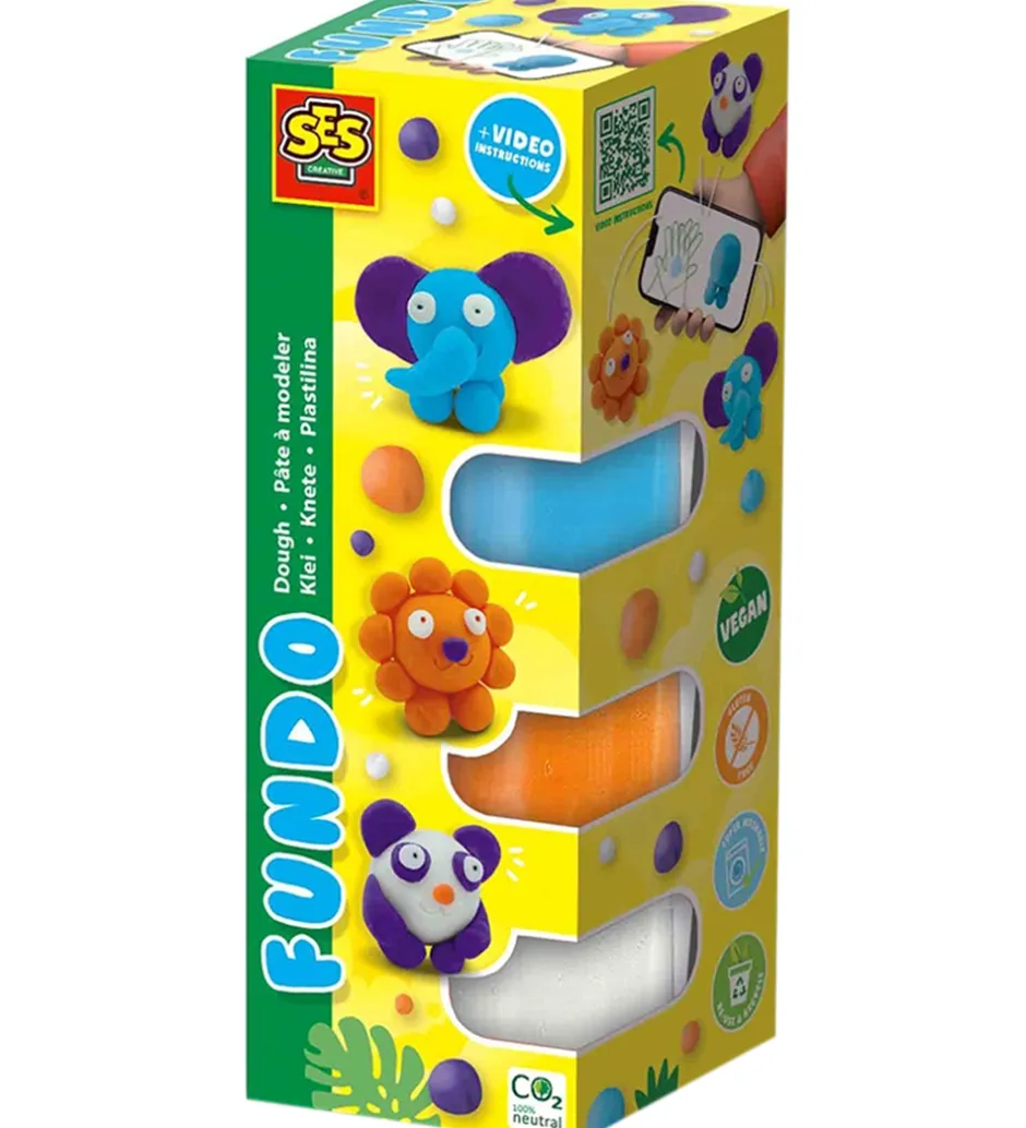 Modellervoks*SES Creative Modellervoks - 3x90gr/1x40g - FunDo Vilde Dyr