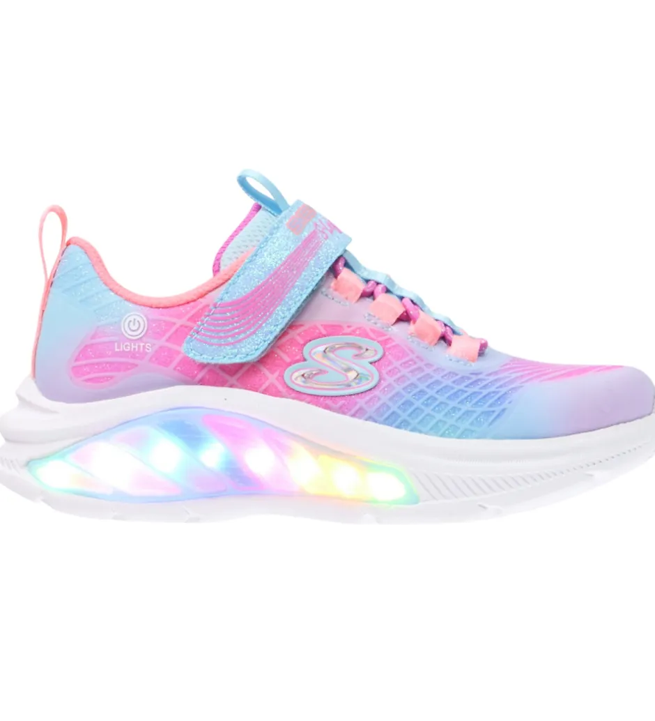 Skechers Sketchers Sko m. Lys - Rainbow Reflection - Light Blue/ Multi