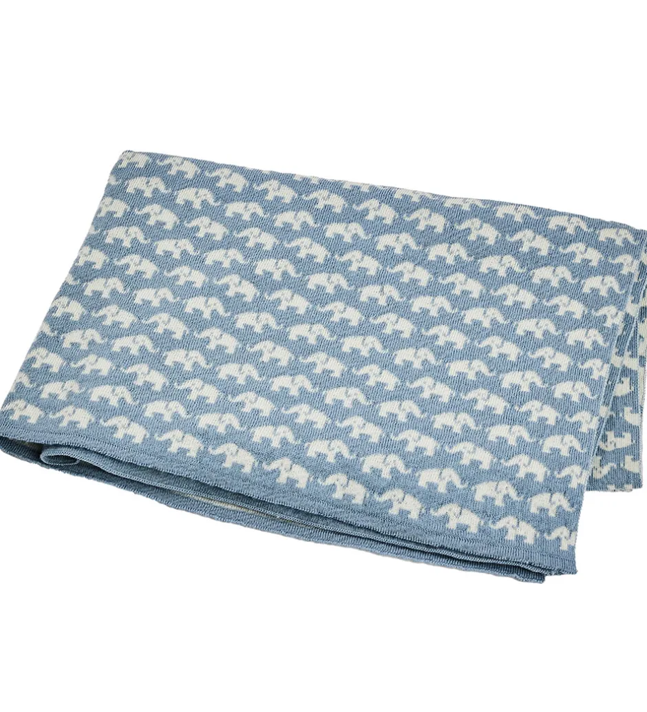 Tæpper|Børneværelset*Smallstuff Babytæppe - Uld - 80x100 cm - Elephants - Blå
