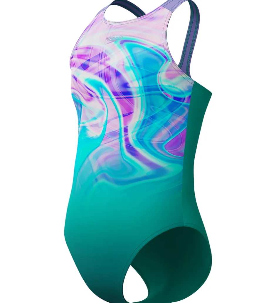 Svømmetøj|Svømning*Speedo Badedragt - Printed Pulseback - Grøn/Pink