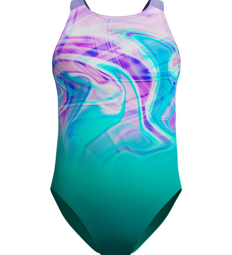 Svømmetøj|Svømning*Speedo Badedragt - Printed Pulseback - Grøn/Pink