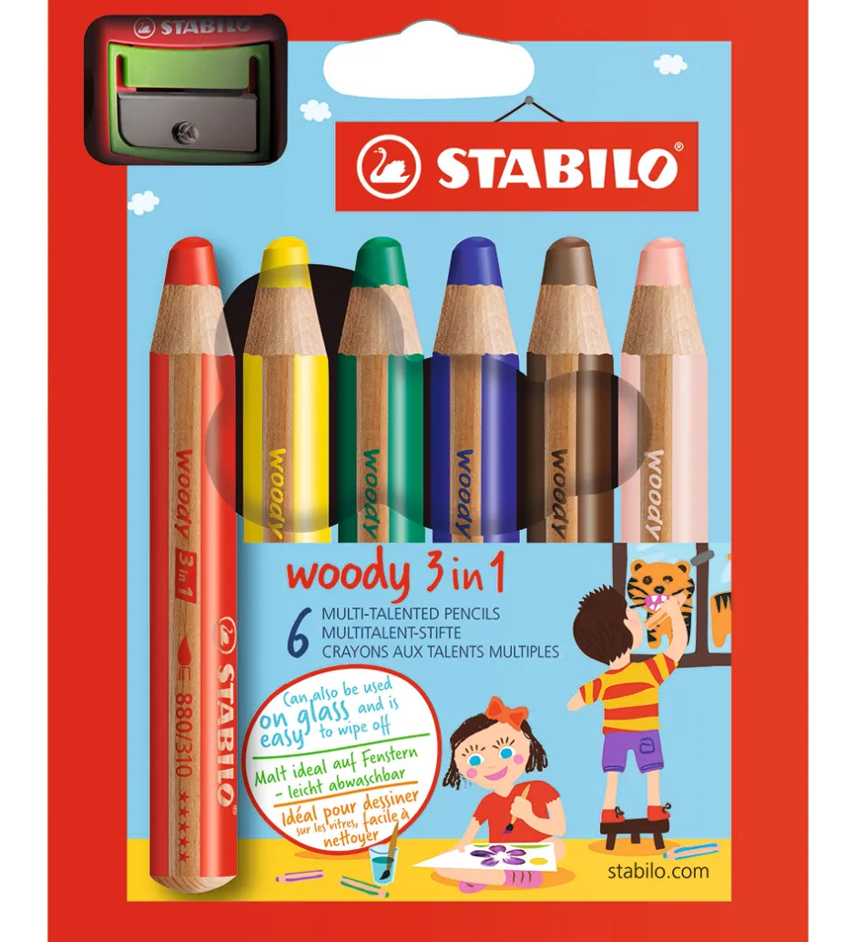 Stabilo Farveblyanter - Woody 3-i-1 - 6 Stk. - Multifarvet