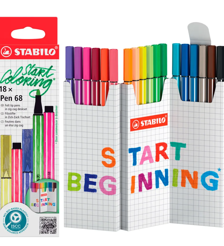 Tuscher Og Farver|Skriveredskaber*Stabilo Tuscher - Pen 68 - 18 stk. - Multifarvet