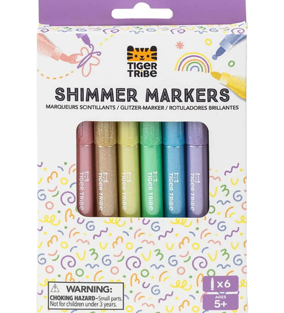 Tuscher Og Farver|Skriveredskaber*Tiger Tribe Tuscher - Shimmer Markers - 6 stk