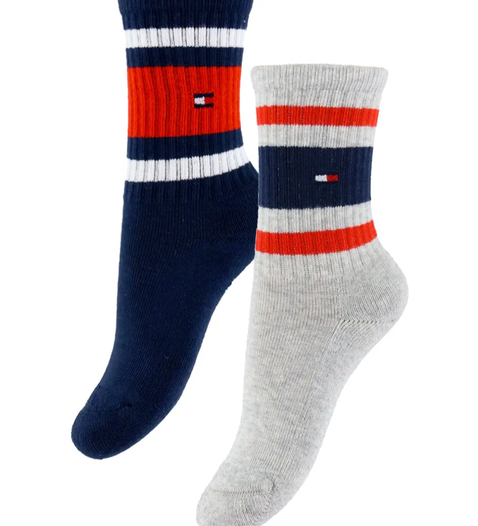 Børn Tommy Hilfiger Strømper - 2-pak - Navy/Gråmeleret m. Logostriber