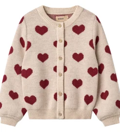 Børn Wheat Cardigan - Merinould - Offwhite Melange m. Hjerter