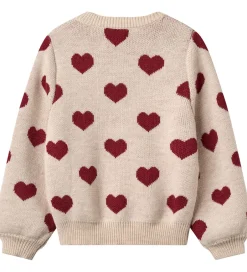 Børn Wheat Cardigan - Merinould - Offwhite Melange m. Hjerter