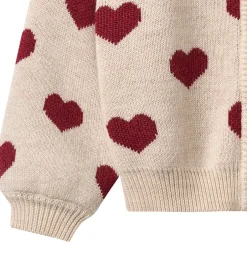 Børn Wheat Cardigan - Merinould - Offwhite Melange m. Hjerter